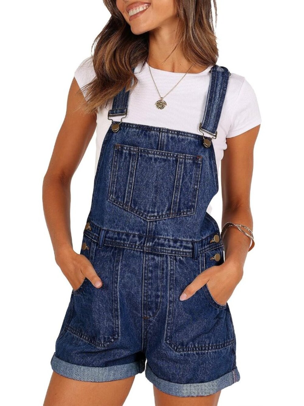 Women's Blue B Denim Shortalls Adjustable Straps Jean Overalls Casual Romper